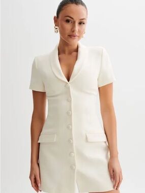 Meshki paolina collared suiting mini dress - ivory